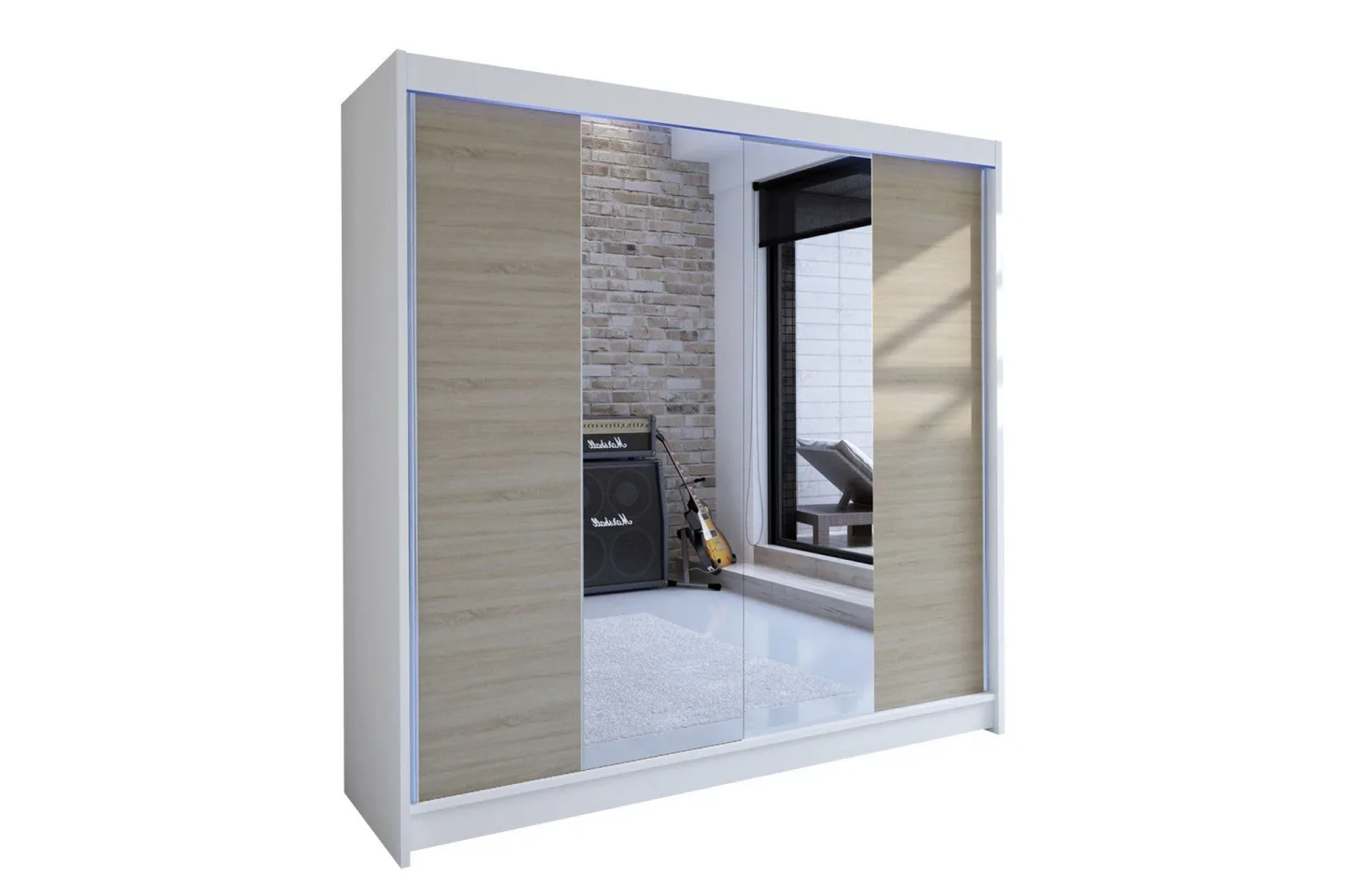 Canderbury Garderob med Spegel 180x215 cm - Brun/Vit
