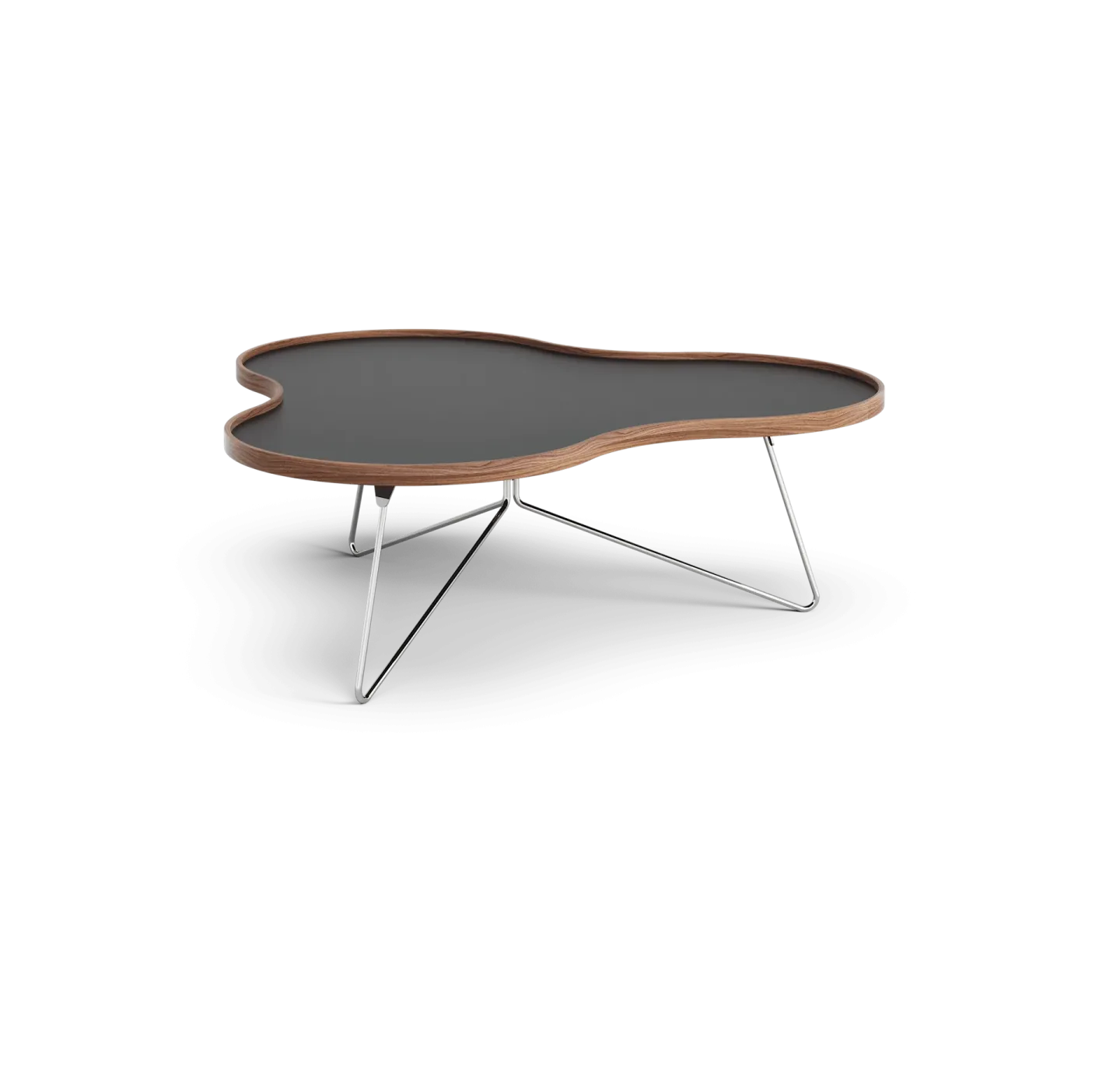 Swedese Flower Tisch 107 x 114cm Schwarz, 39cm, Walnusskante, Chromgestell