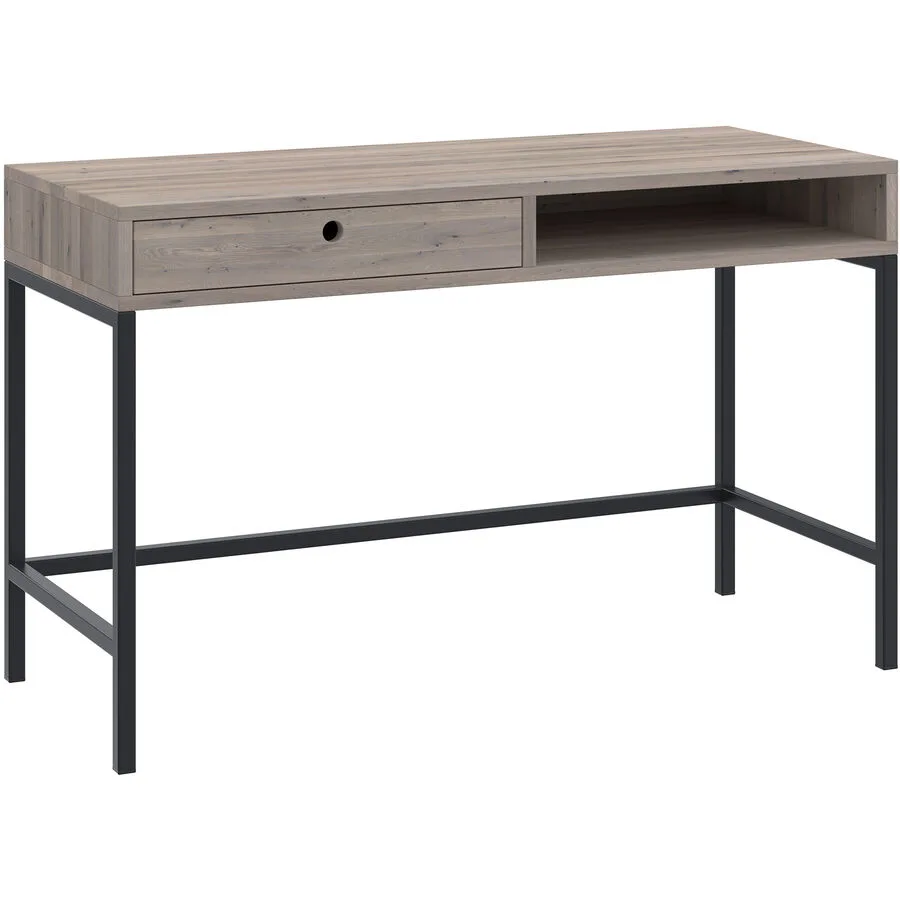 Schreibtisch Holz Werk eiche hell, schwarz Eiche massiv, Metall B 120 T 50 cm