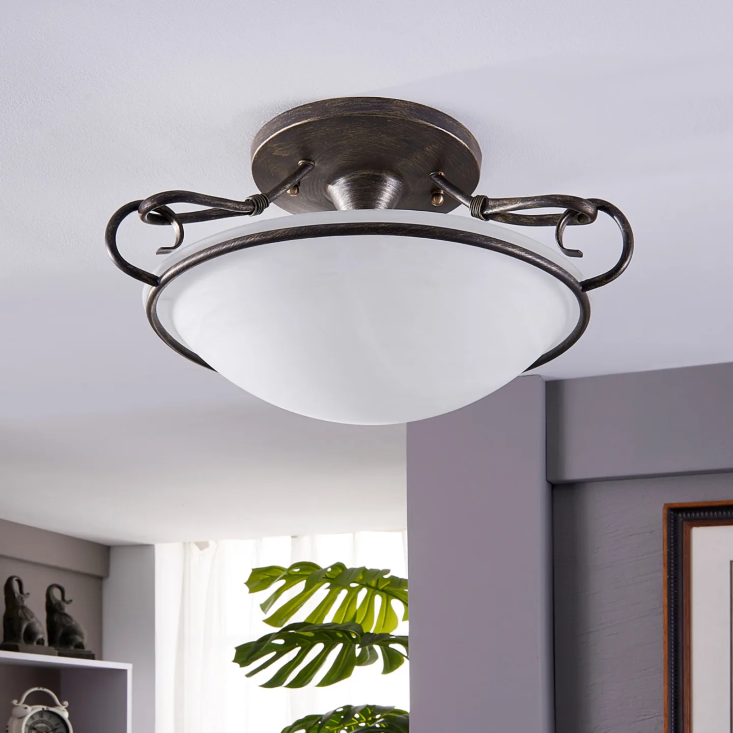 Rando Deckenleuchte White/Antique - Lindby - Wohnzimmer - Landhaus / Rustikal - Metall - Mit Abstand