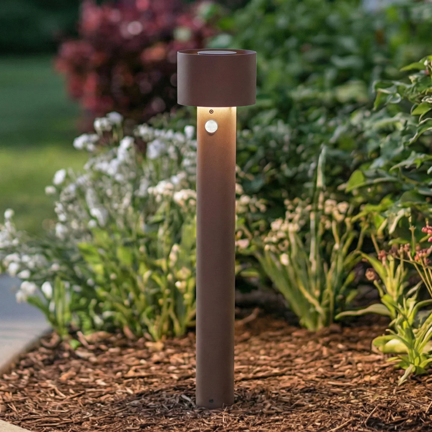 Milten LED-gatelampe, sensor, rustfarget, IP65, høyde 65 cm – Arcchio - Terrasse - Moderne - Aluminium - Med en lyskilde