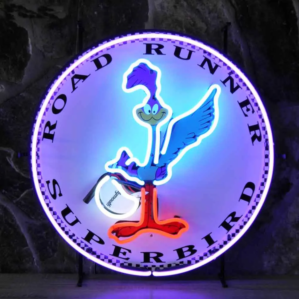 Neonskylt Road Runner med bakgrund