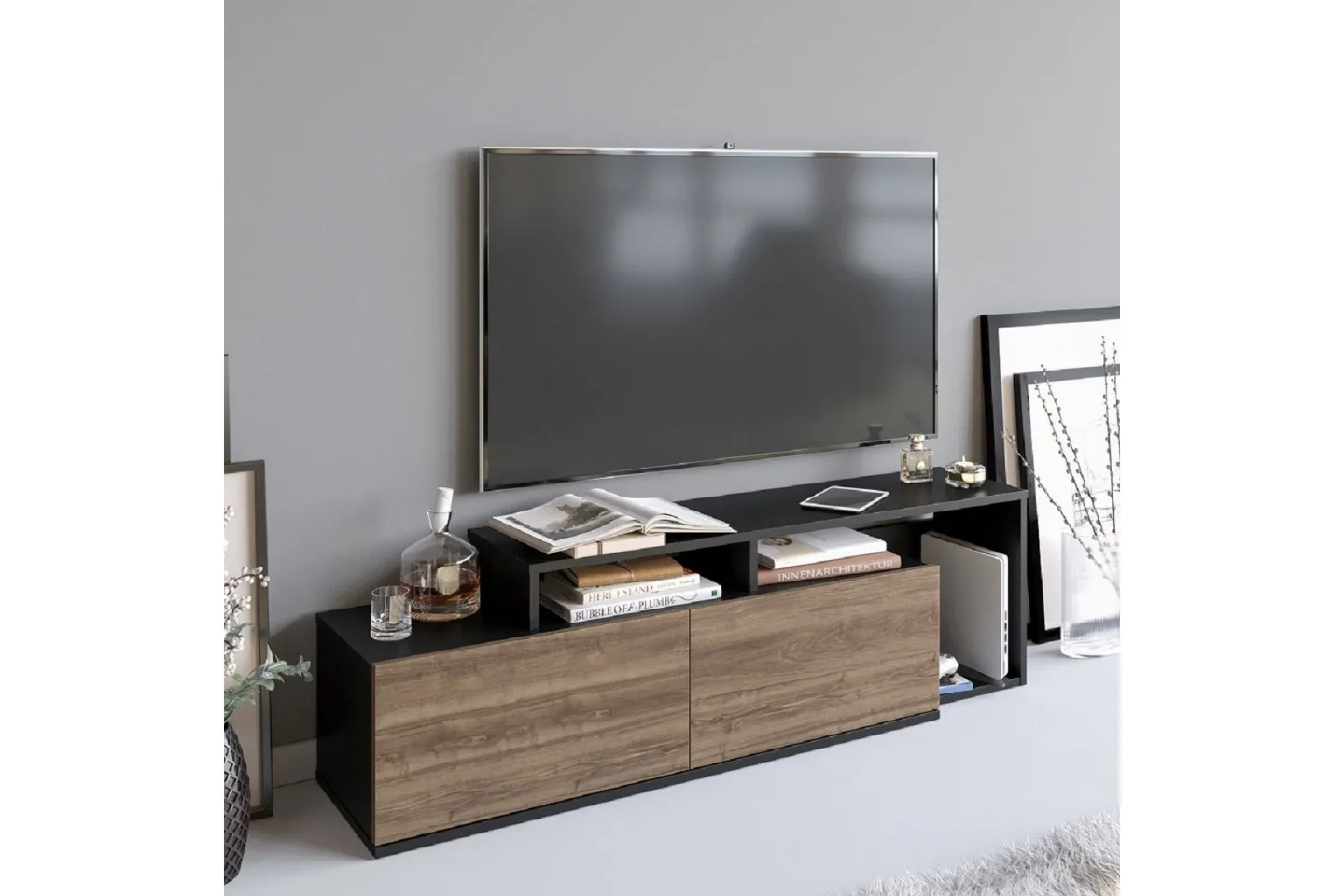 Lameyze Tv-bänk 150 cm - Svart/Mörkbrun