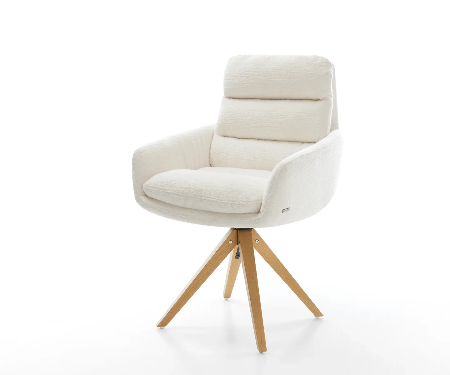 Drehstuhl Abelia-Flex mit Armlehnen Bouclé Soft Beige Holzgestell kantig Natur 360° drehbar
