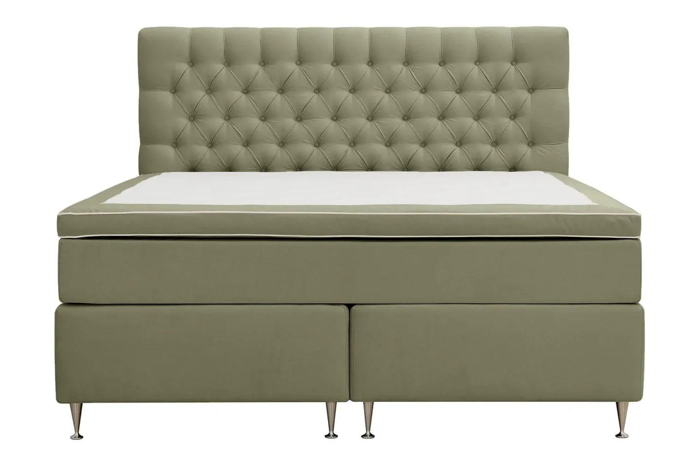 HVILA Lyx Komplett Sängpaket 160x200 cm Kontinentalsäng med knappad sänggavel i sammet - Olivgrön / Sammet