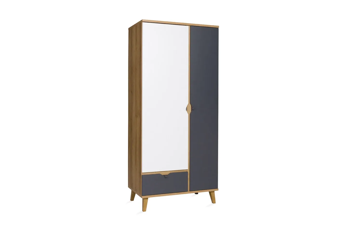 Vintra Garderob 90 cm - Vit/Grå/Gyllene Ek