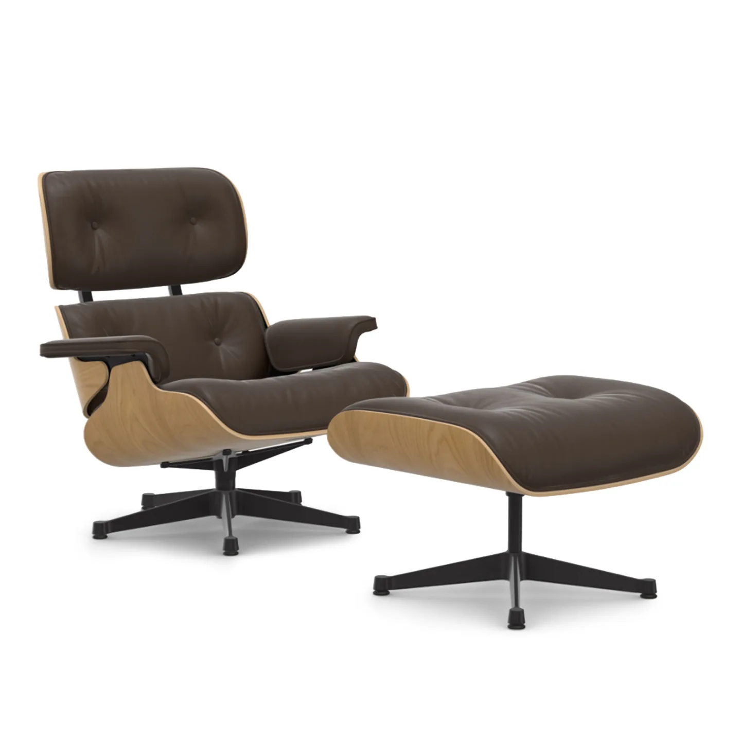 Vitra - Eames Lounge Set Natural Chestnut Leather Premium Marron 69 Deep Black - Fåtöljer - Charles & Ray Eames - Brun