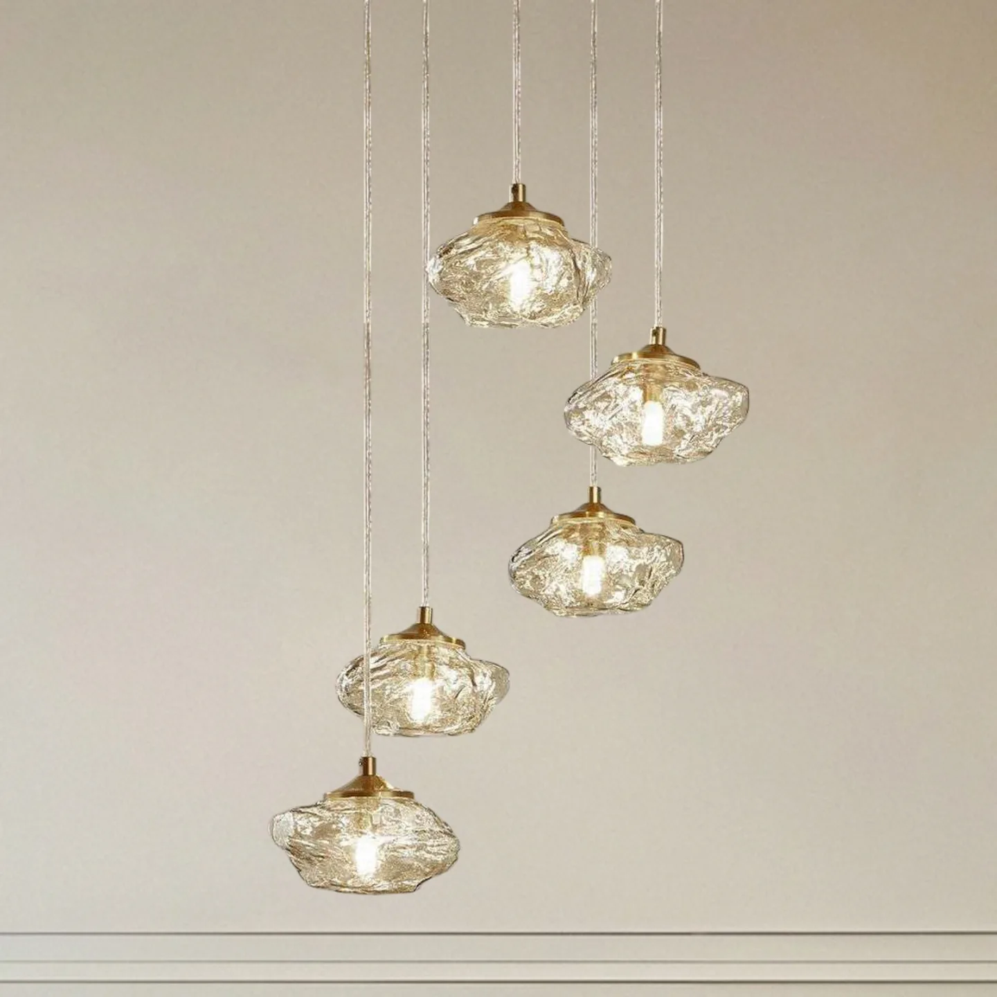 Piatra 5 Cluster Pendelleuchte Bernstein/Messing - Lindby - Wohnzimmer - Modern - Glas - Mehrflammig