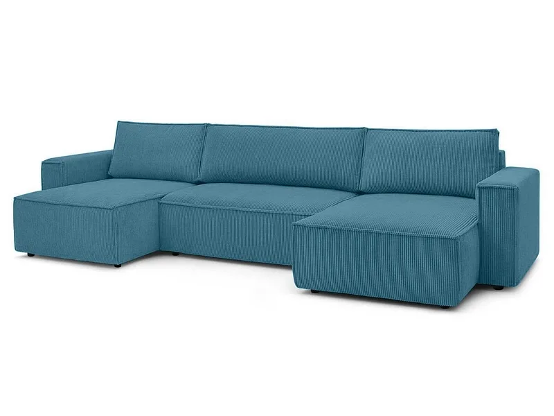 Panorama-Ecksofa mit Hocker BOBOCHIC NIHAD Cord-Stoff hellblau