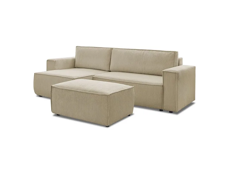 Ecksofa mit Hocker BOBOCHIC NIHAD Cord-Stoff beige