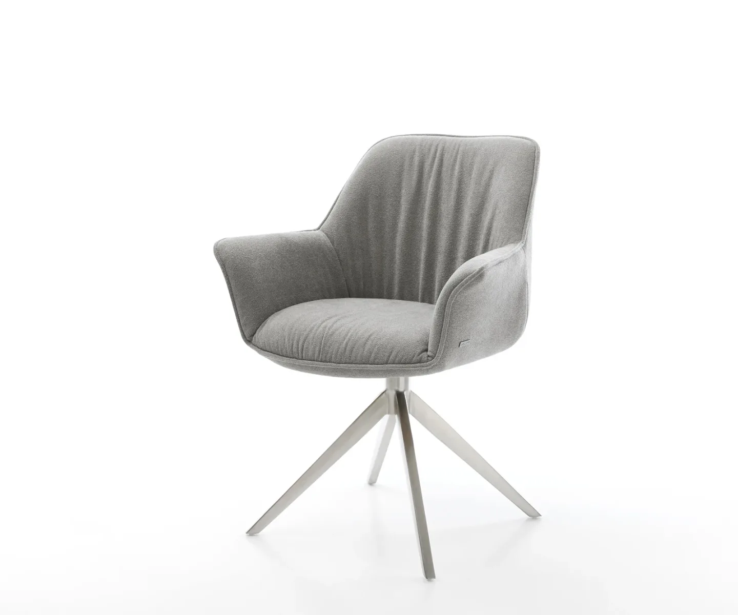 Drehstuhl Keila-Flex mit Armlehnen Strukturstoff Soft Grau Kreuzgestell breit Edelstahl 360° drehbar Wippfunktion