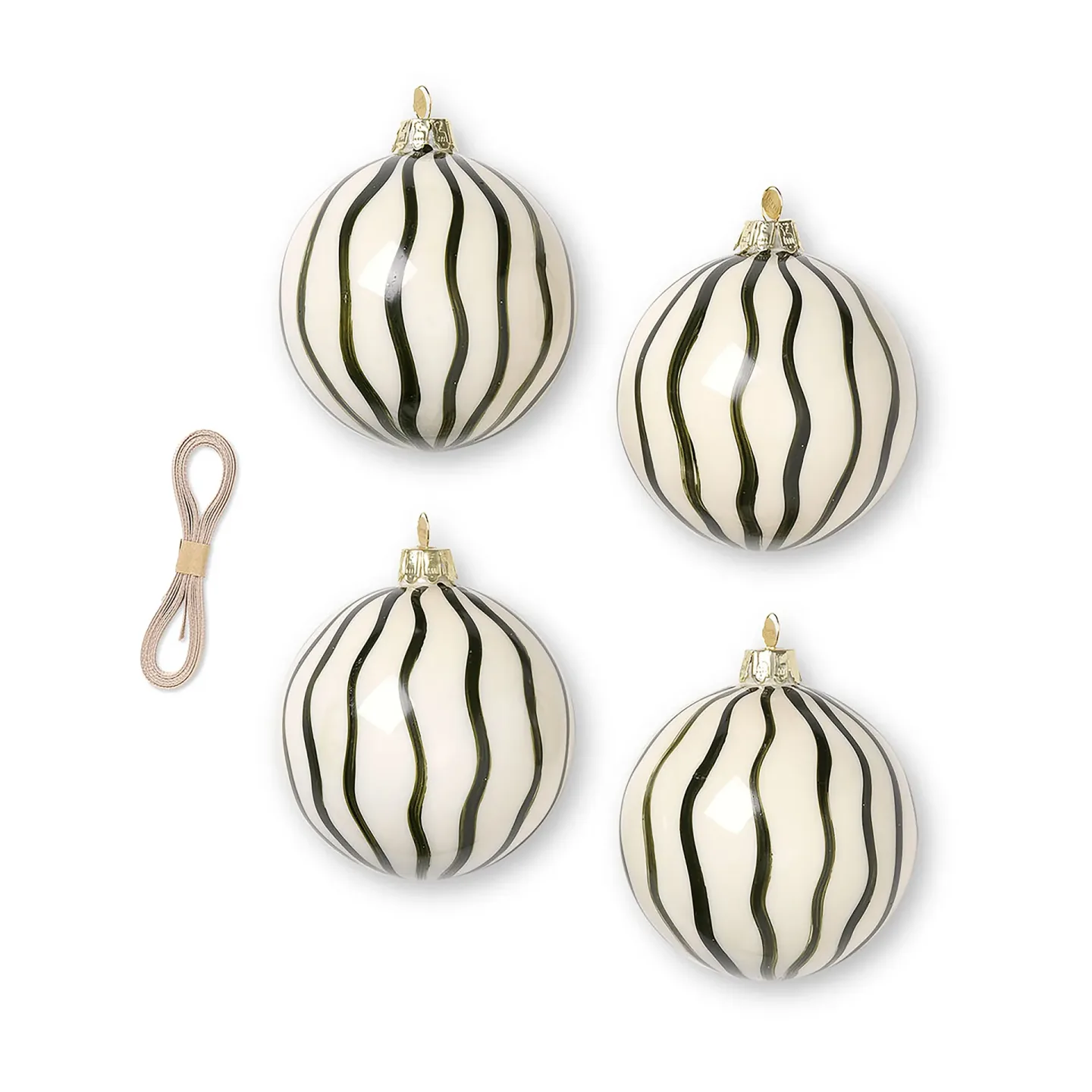 Ferm Living Lines julkulor Ø8 cm 4-pack Grön