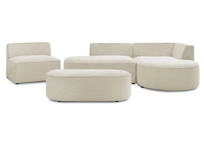 Ecksofa mit Hocker BOBOCHIC ROUSSEAU Cord-Stoff beige
