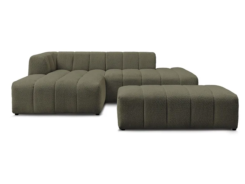 Ecksofa mit Hocker BOBOCHIC ANNECY Boucle-Stoff grün