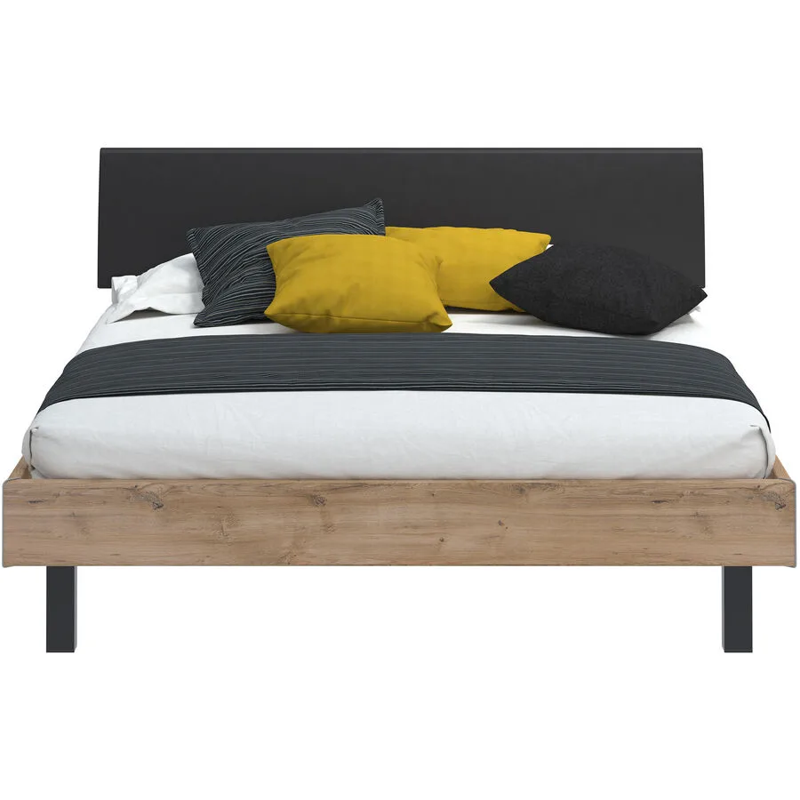 Modular Bett Livorno Natur, Schwarz MDF, Kunstleder, Metall 120 x 200 cm
