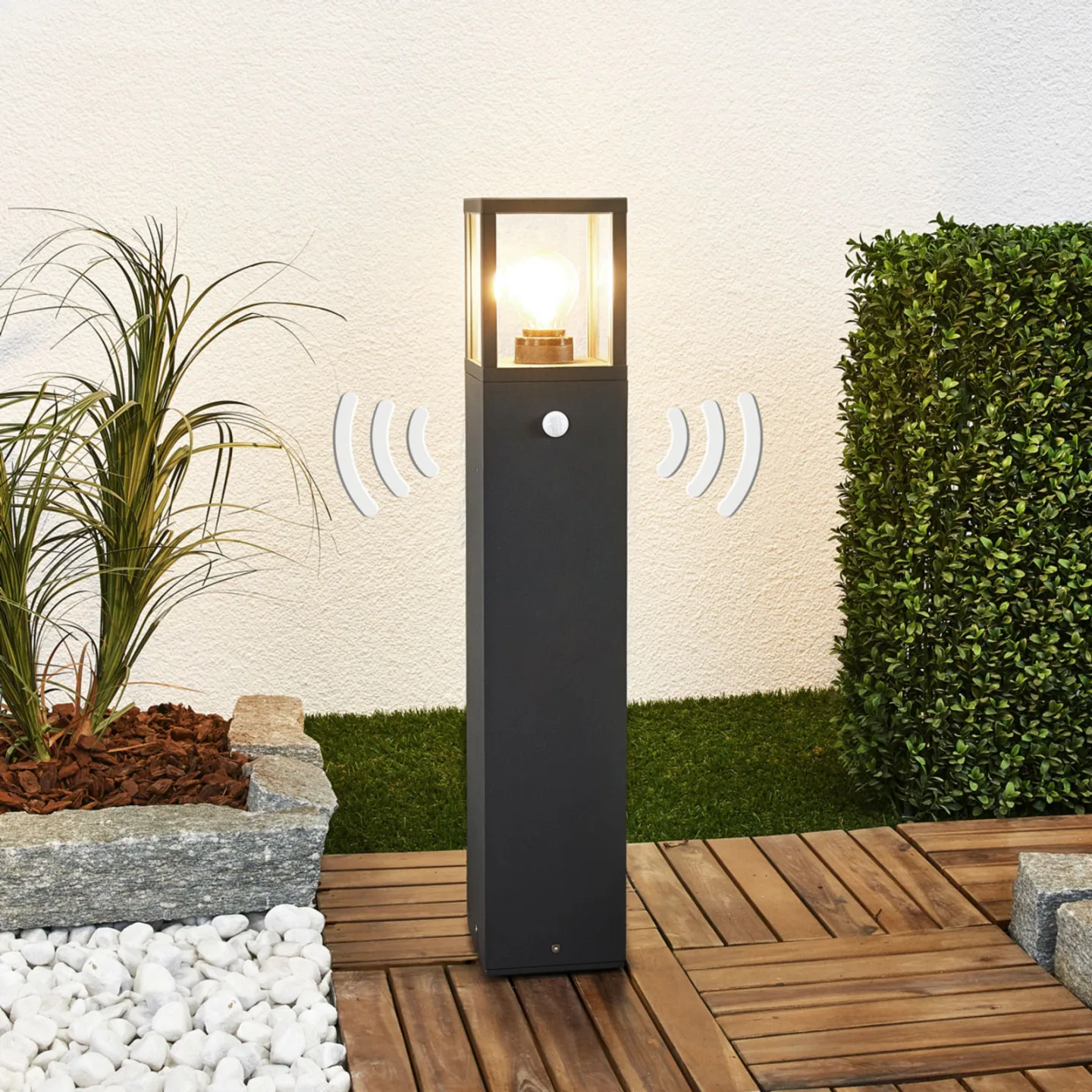 Klemens Wegelampe, 65 cm, Sensor, anthrazit, E27 - Lucande - Terrasse - Modern - Aluminium - Einflammig