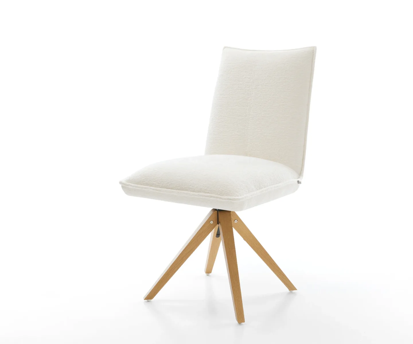 Drehstuhl Lelio-Flex Bouclé Soft Beige Holzgestell kantig Natur 360° drehbar Taschenfederkern
