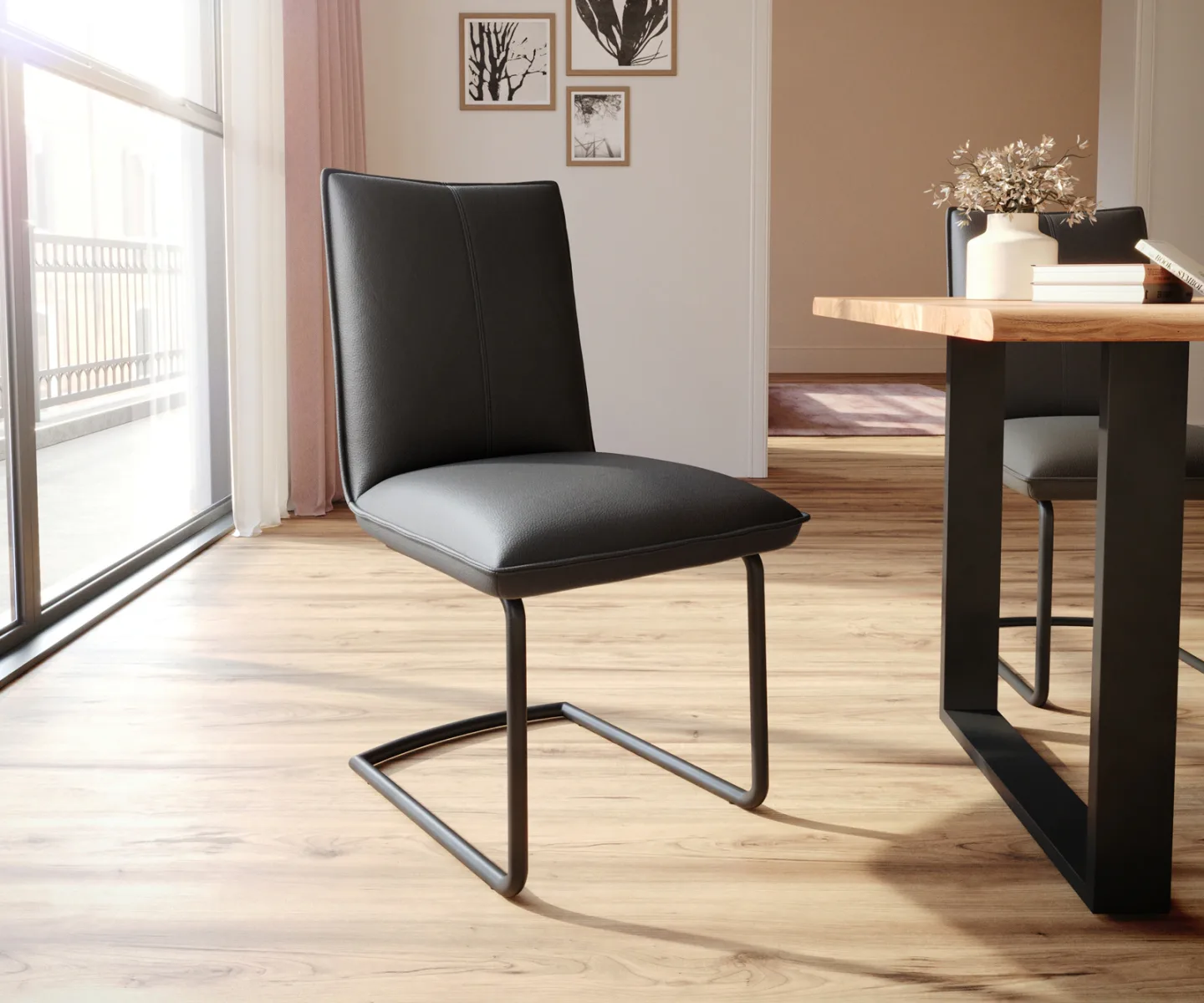 Freischwinger Lelio-Flex Echt-Leder Schwarz Freischwinger rund Schwarz Taschenfederkern