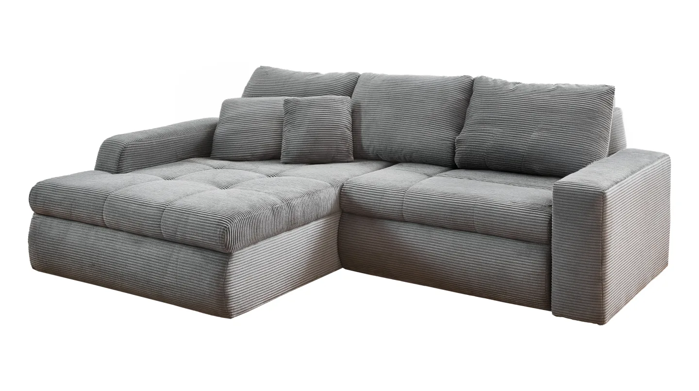 Ecksofa Cord Schlaffunktion Bettkasten grau 241 cm - LUNO