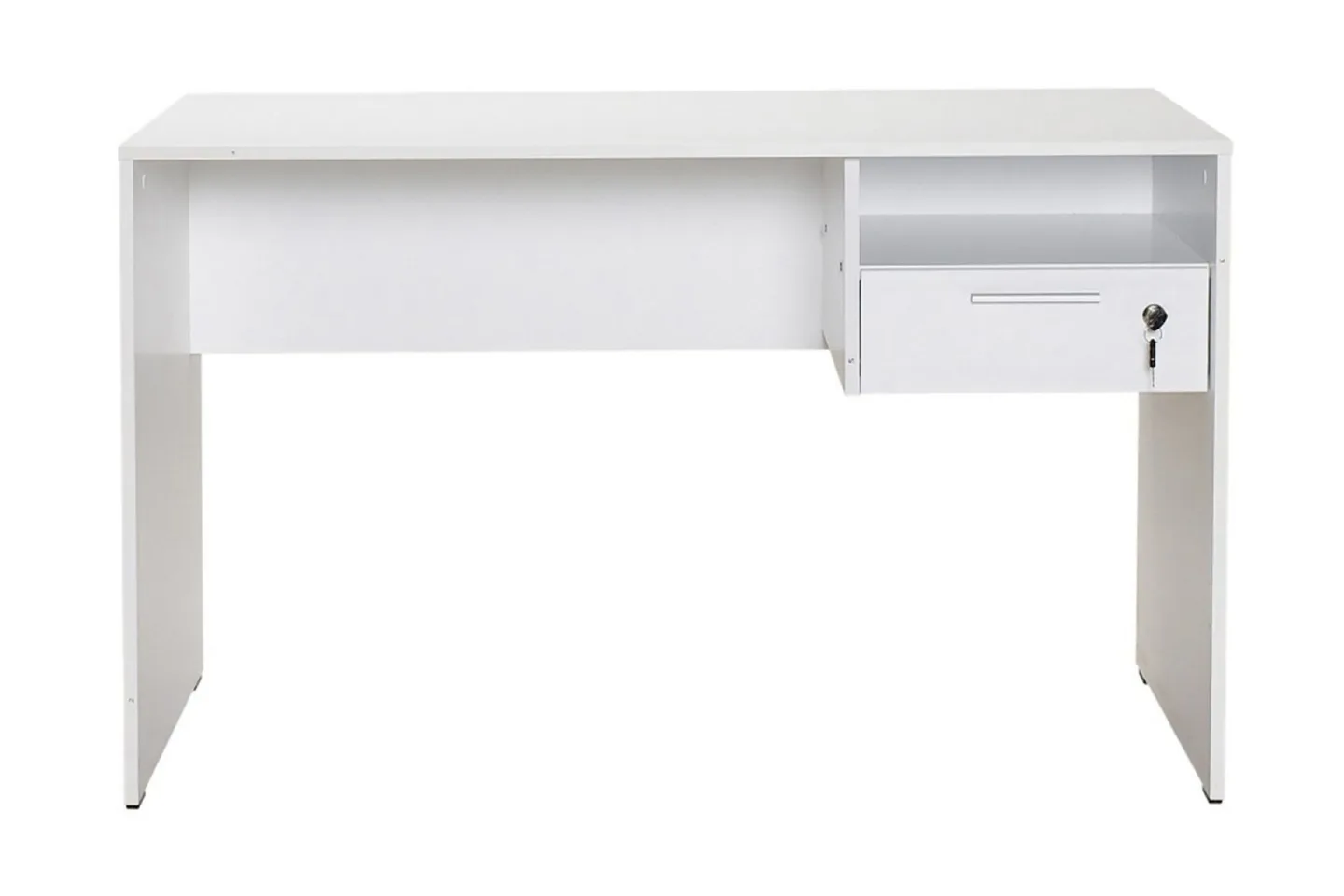 Irbene Skrivbord 120 cm med Förvaring Hyllor + Låsbar Låda - Vit