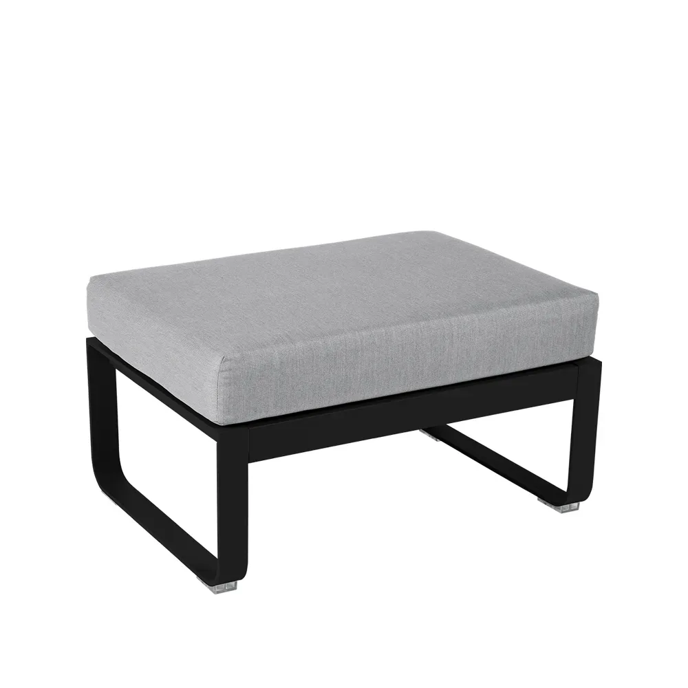 Fermob Bellevie 1-sits fotpall Liquorice (svart), flannel grey dyna