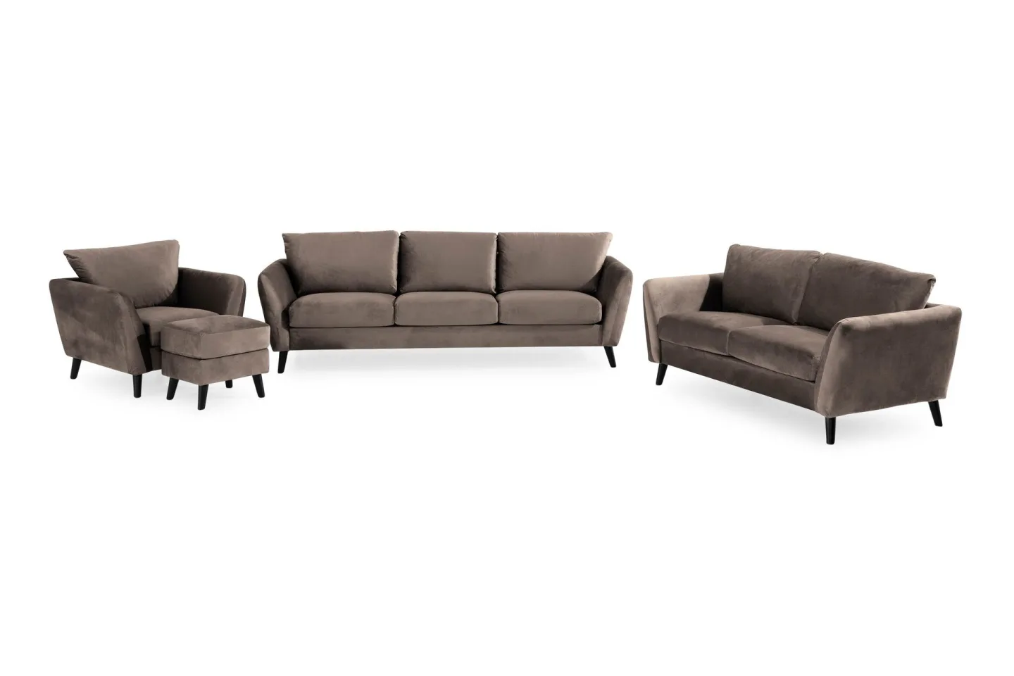 Trend Soffgrupp 3-sits + 2-sits Soffa + Fåtölj + Fotpall i Sammet - Brun