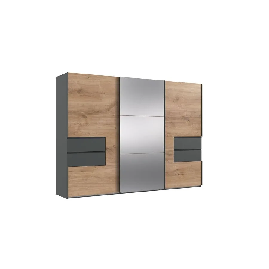 Schrank Keyan Plankeneiche/graphit Holzwerkstoff B 300 cm