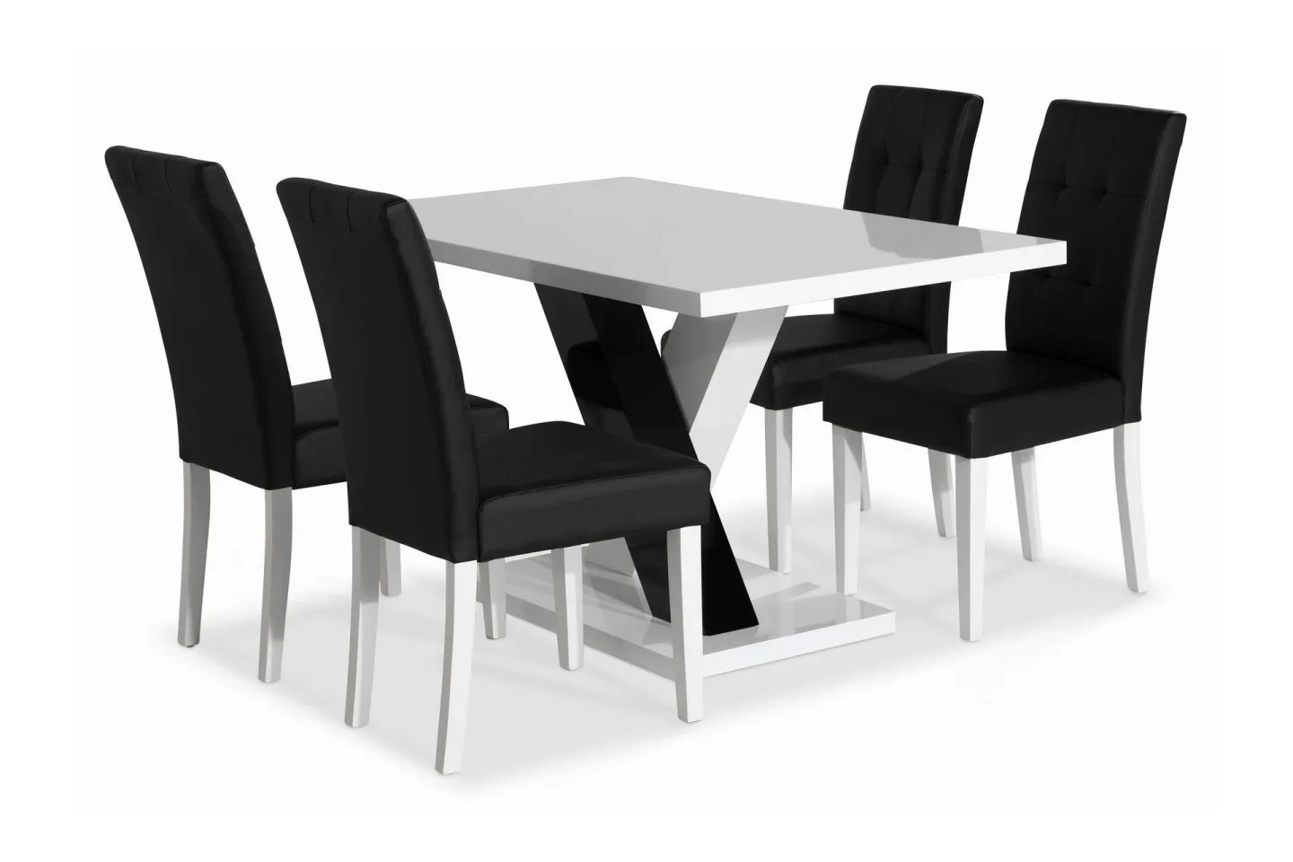 Cesi Matgrupp 140 cm med 4 Viktor Stol - Vit/Svart/Svart PU