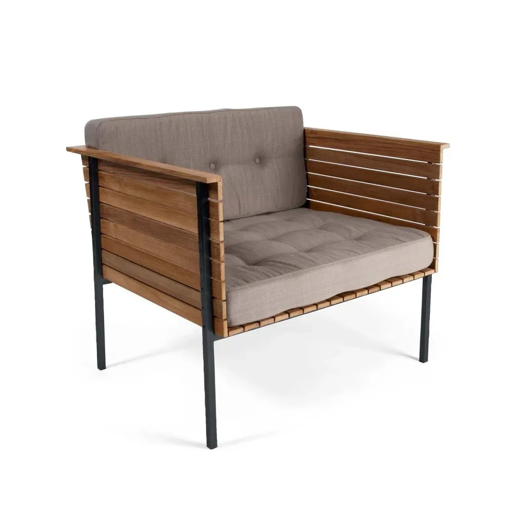 Skargaarden Häringe loungefåtölj Sunbrella Natté Nature Grey-teak-svart