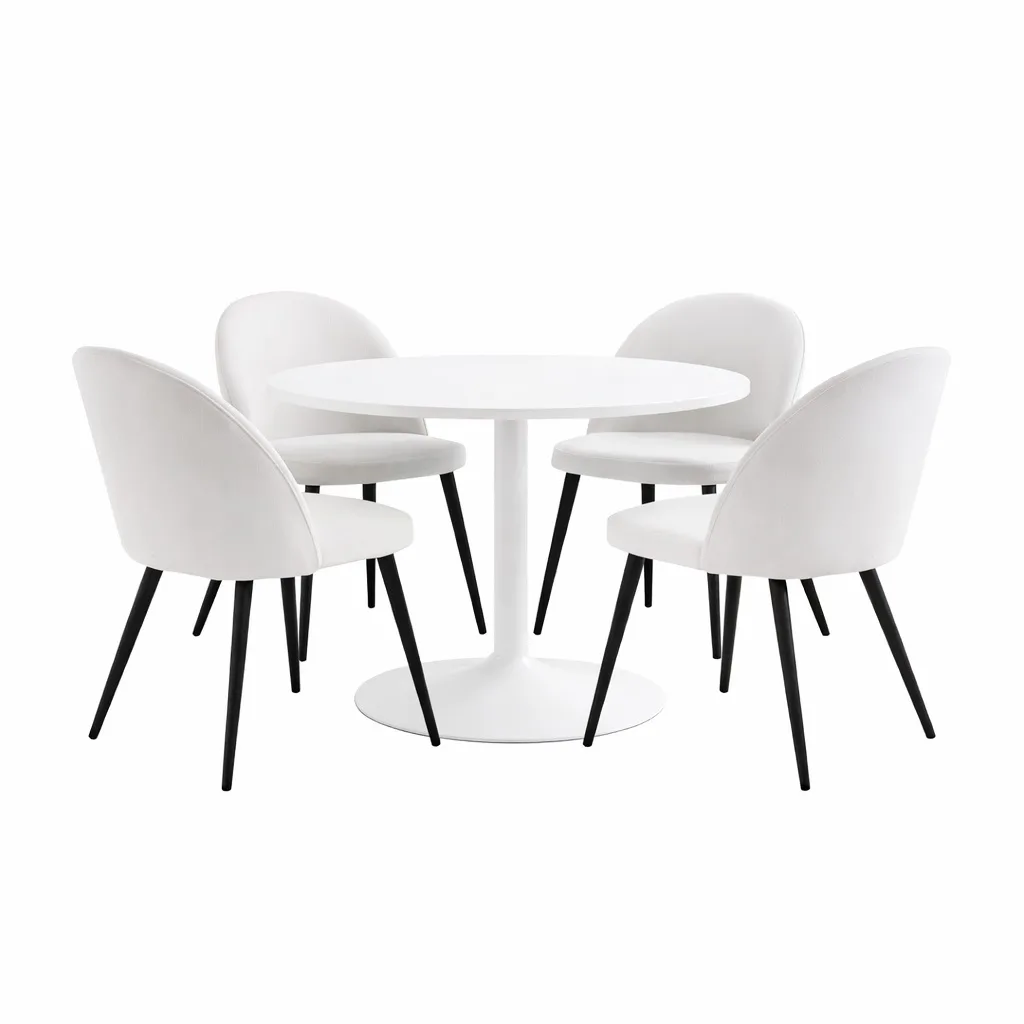 Carry Essgruppe Tisch Ø110cm, 4 Stühlen Samt beige.