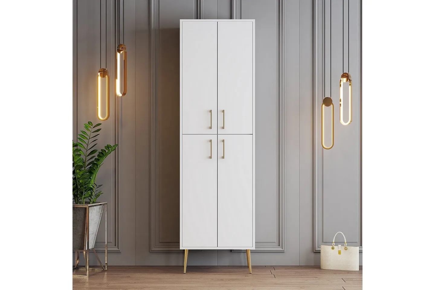 Retzow Skoskåp 60 cm - Guld/Vit