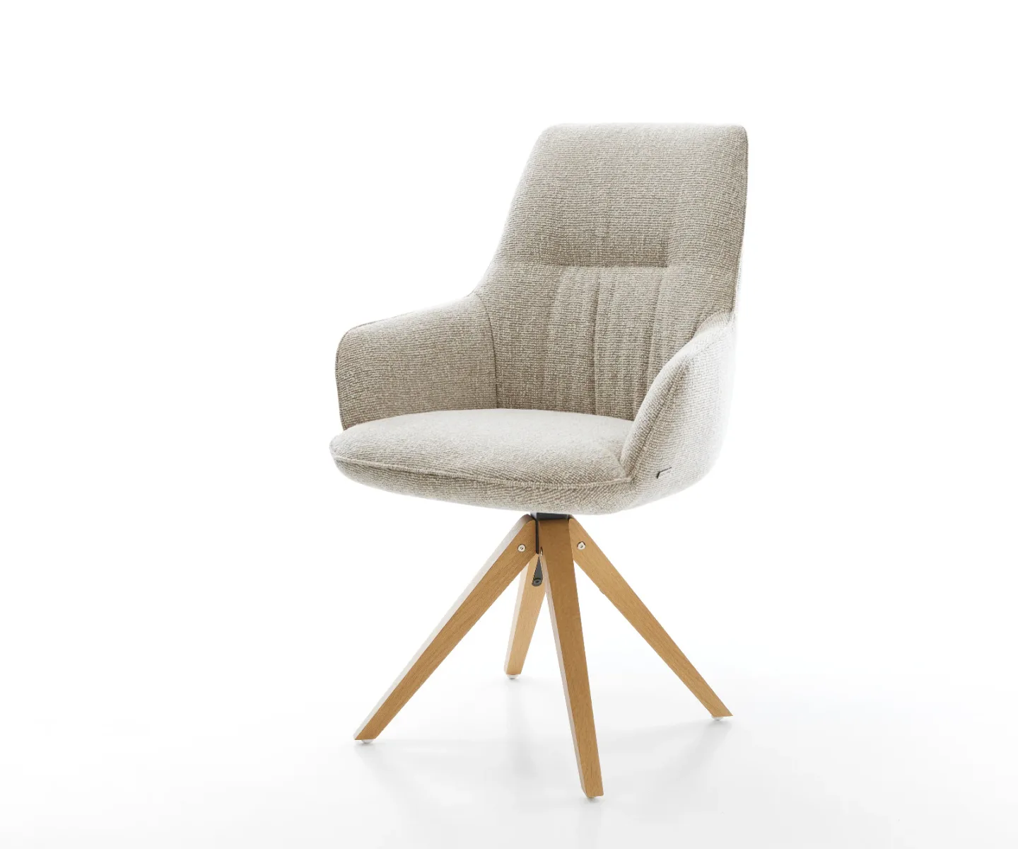 Drehstuhl Zelia-Flex mit Armlehnen Webstoff Soft Beige Holzgestell kantig Natur 360° drehbar Taschenfederkern