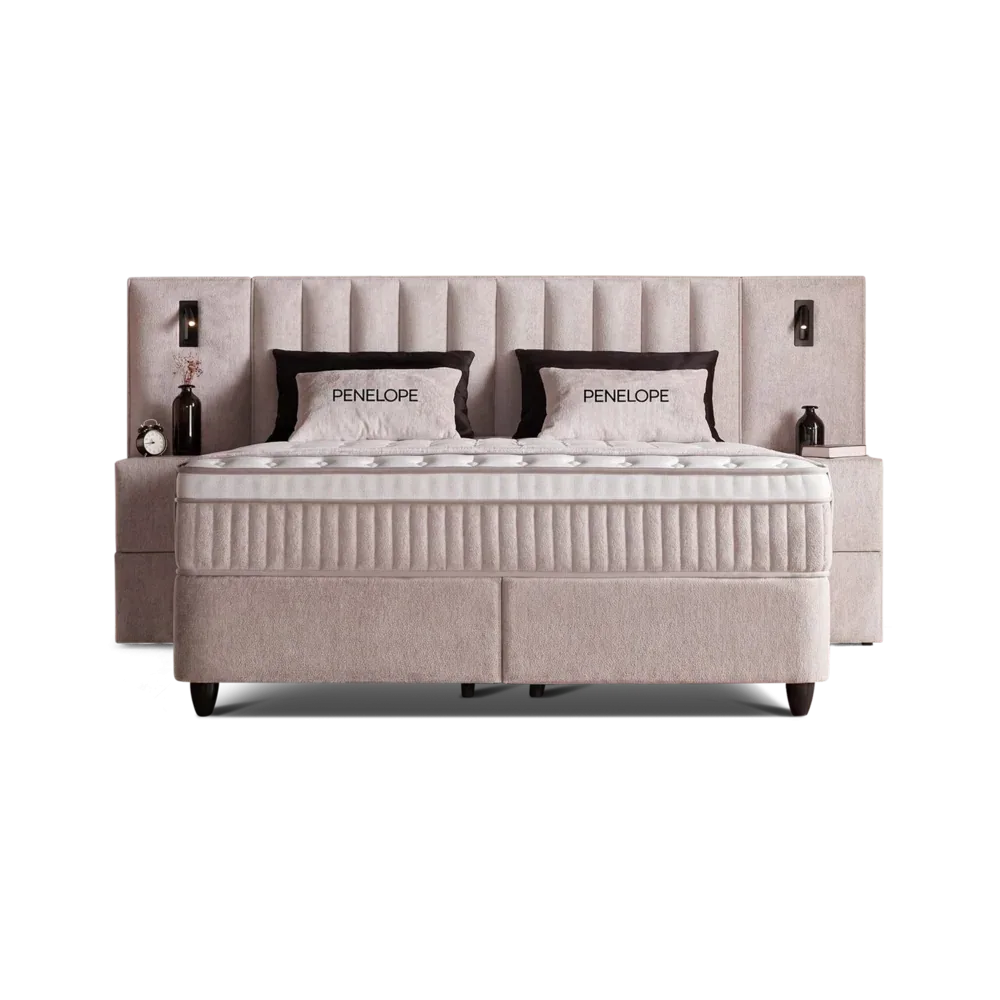 Premium Boxspringbett 160×200 komplett mit Matratze, Topper & Bettkasten, Bouclé Beige, Penelope