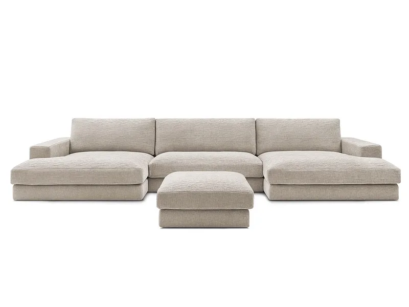 Panorama-Ecksofa mit Hocker BOBOCHIC LEONARD Stoff mit Textur beige