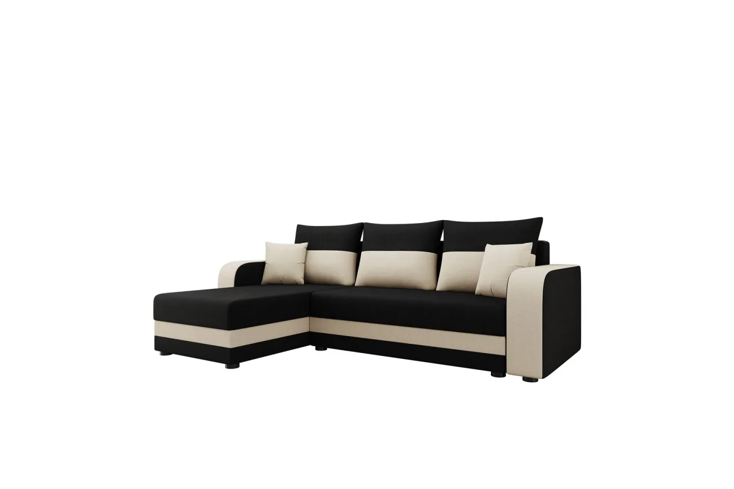 Hewlet Soffa med Divan 3-sits - Svart/Beige