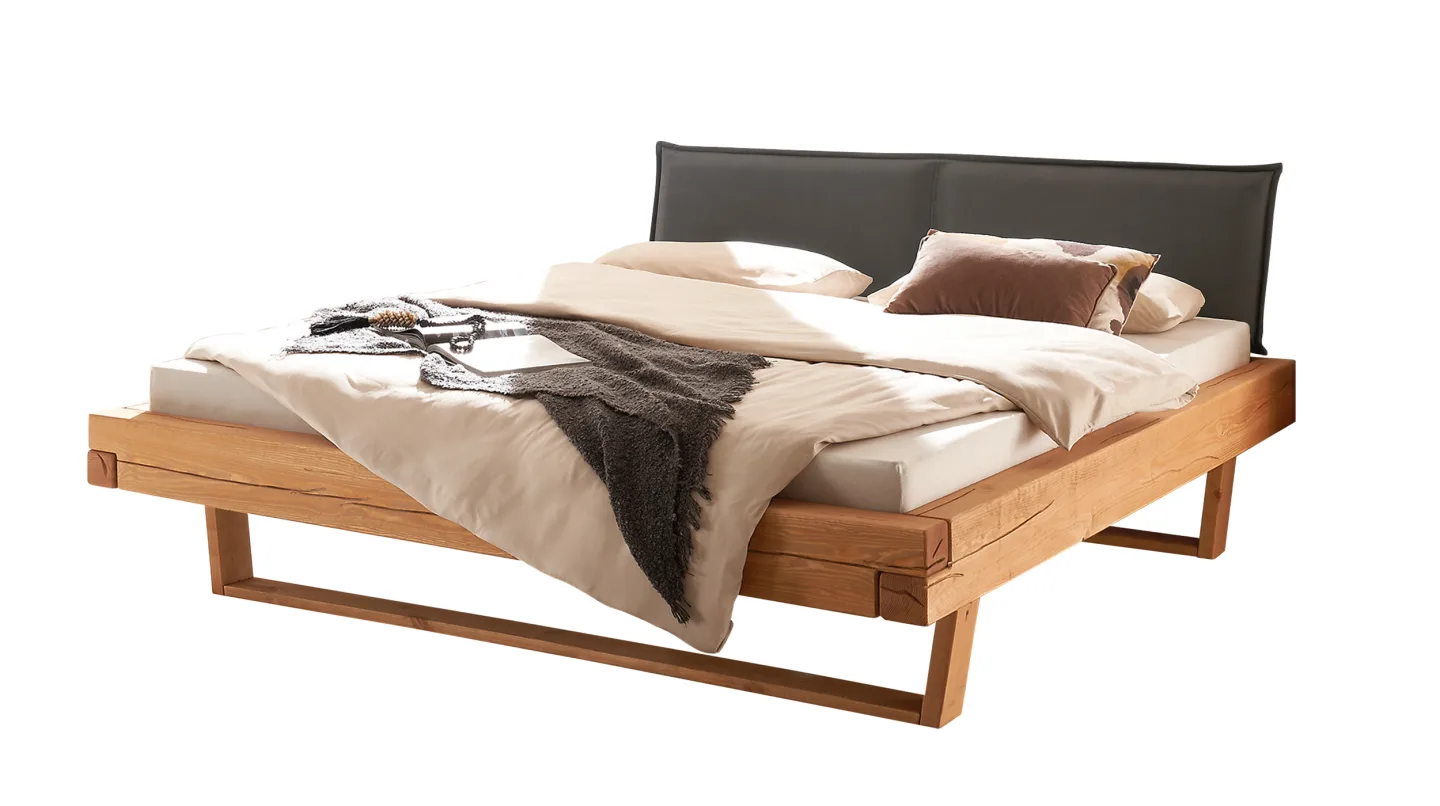 Balkenbett 180 cm Kiefer massiv Polsterkopfteil - U-Gestell - JOREN