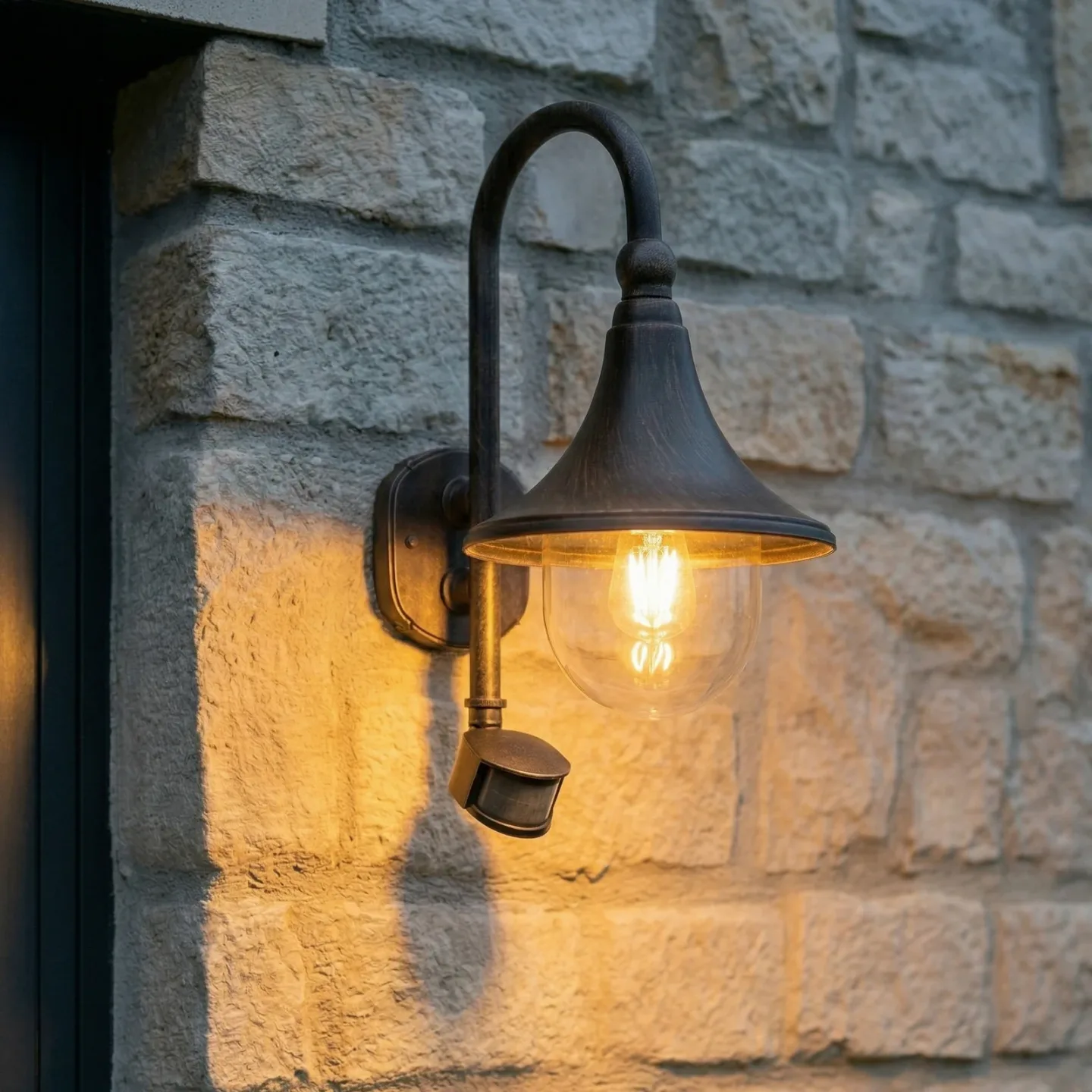 Daphne Udendørs Væglampe w/Sensor Antique Black - Lindby - Altan - Antik - Aluminium - Med én lyskilde