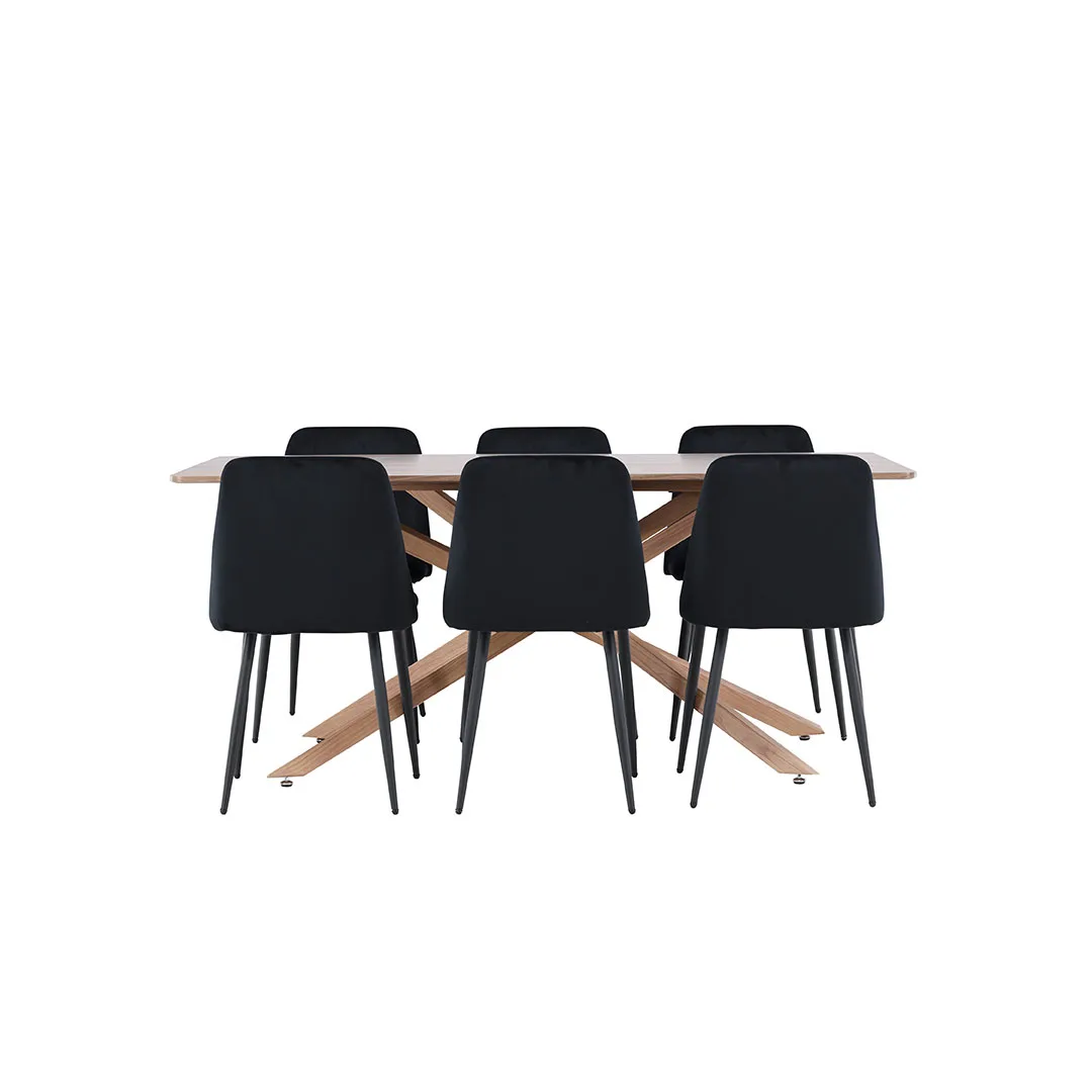 Piazza Essgruppe Tisch 90x180cm und 6 Velours Stühle mocca.
