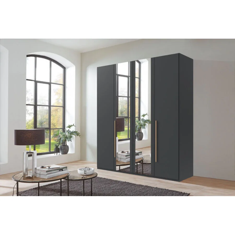 Kleiderschrank Annie Grafit - Griffe Artisan-Eiche-Nachbildung Mischholz B 180 cm