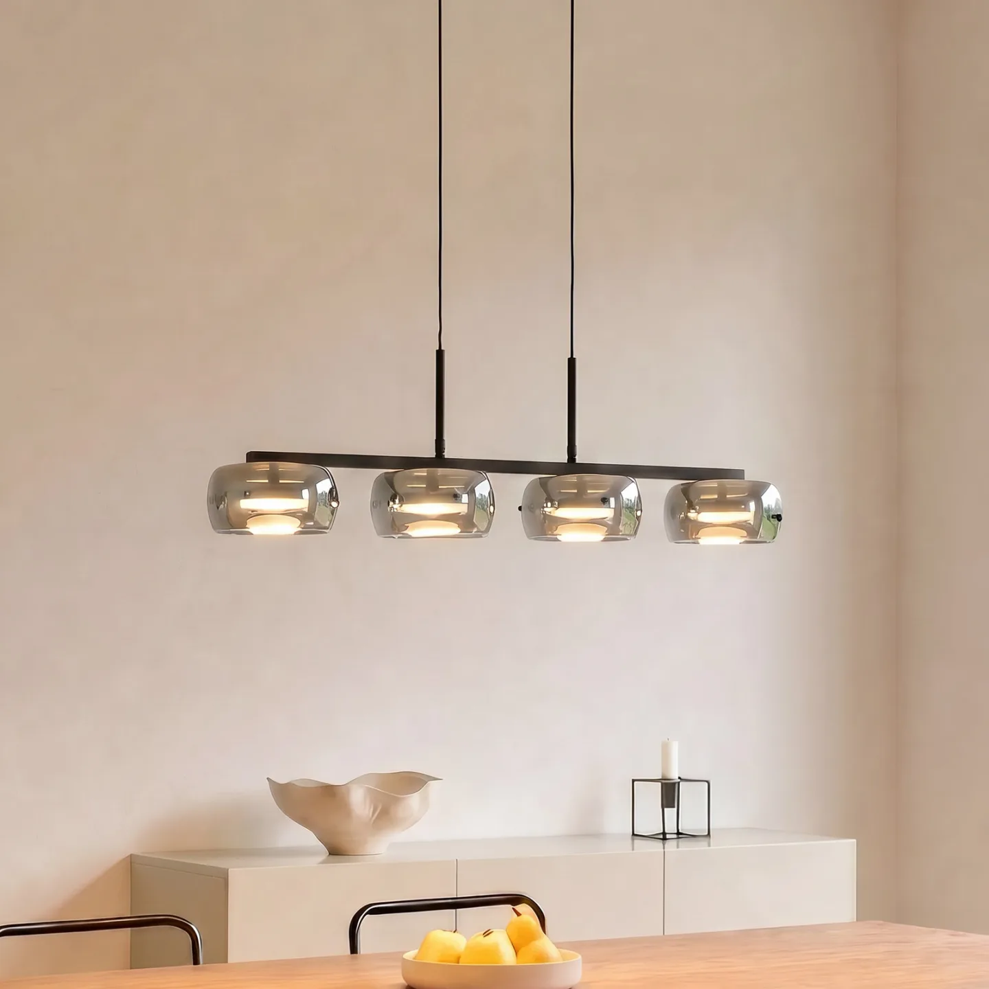 Martis LED-hänglampa, 4 lampor, svart, dimbar - Lucande - Matsal - Modern - Glas - Med flera ljuskällor