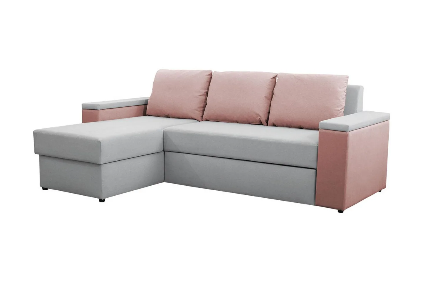 Herosa 3-sits Bäddsoffa med Divan med Förvaring - Grå/Rosa