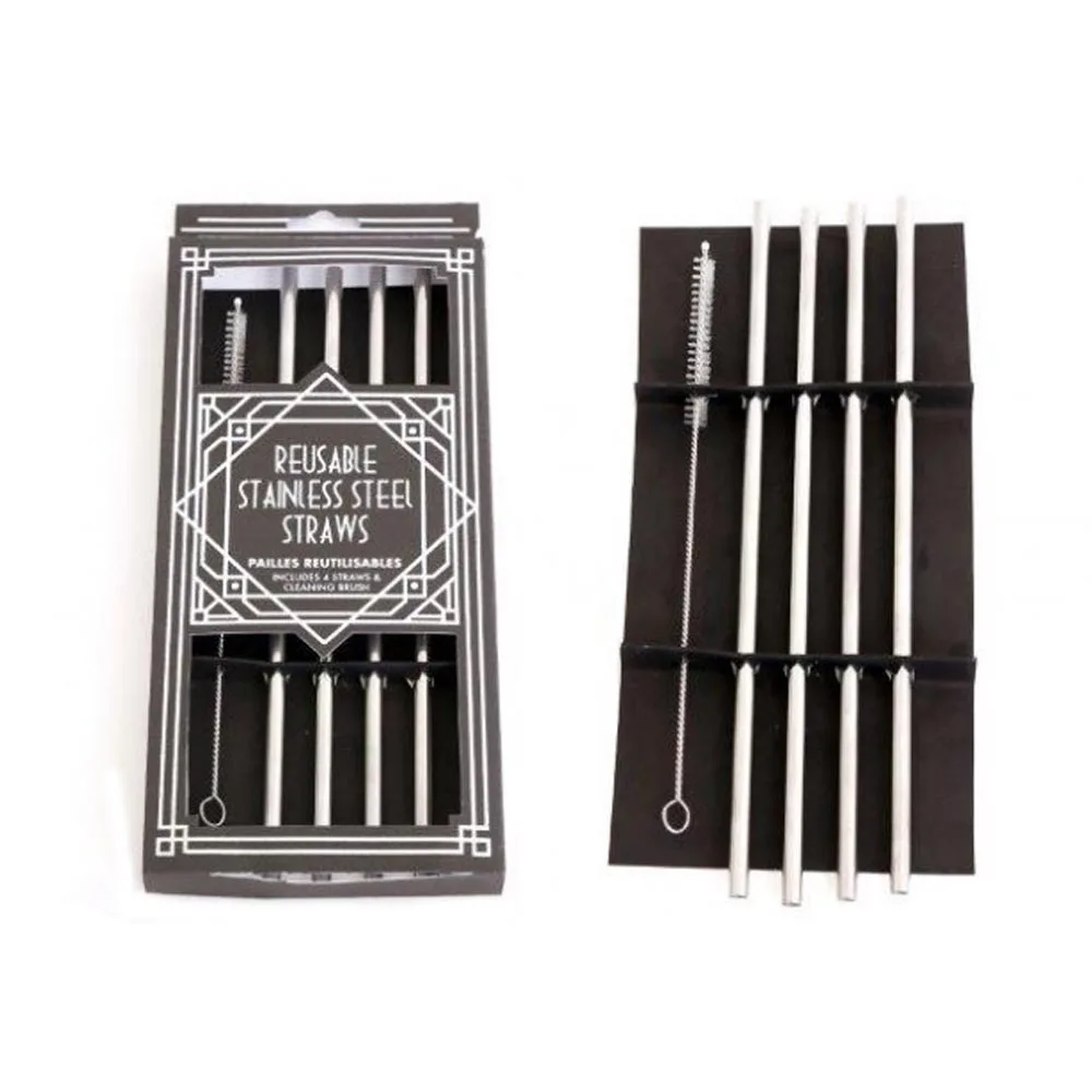 Metallsugrör set med borste 4 pack