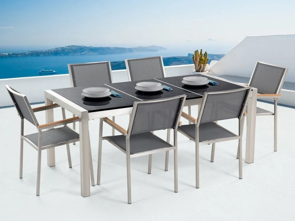 Bacoli Matgrupp Utomhus 180 cm + 6 Utestolar - Svart