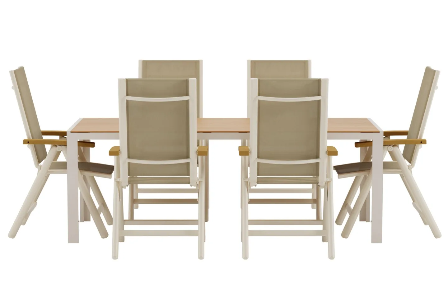 Break Gartenset Tisch 90x200 cm Natur 6 Stühle beige.