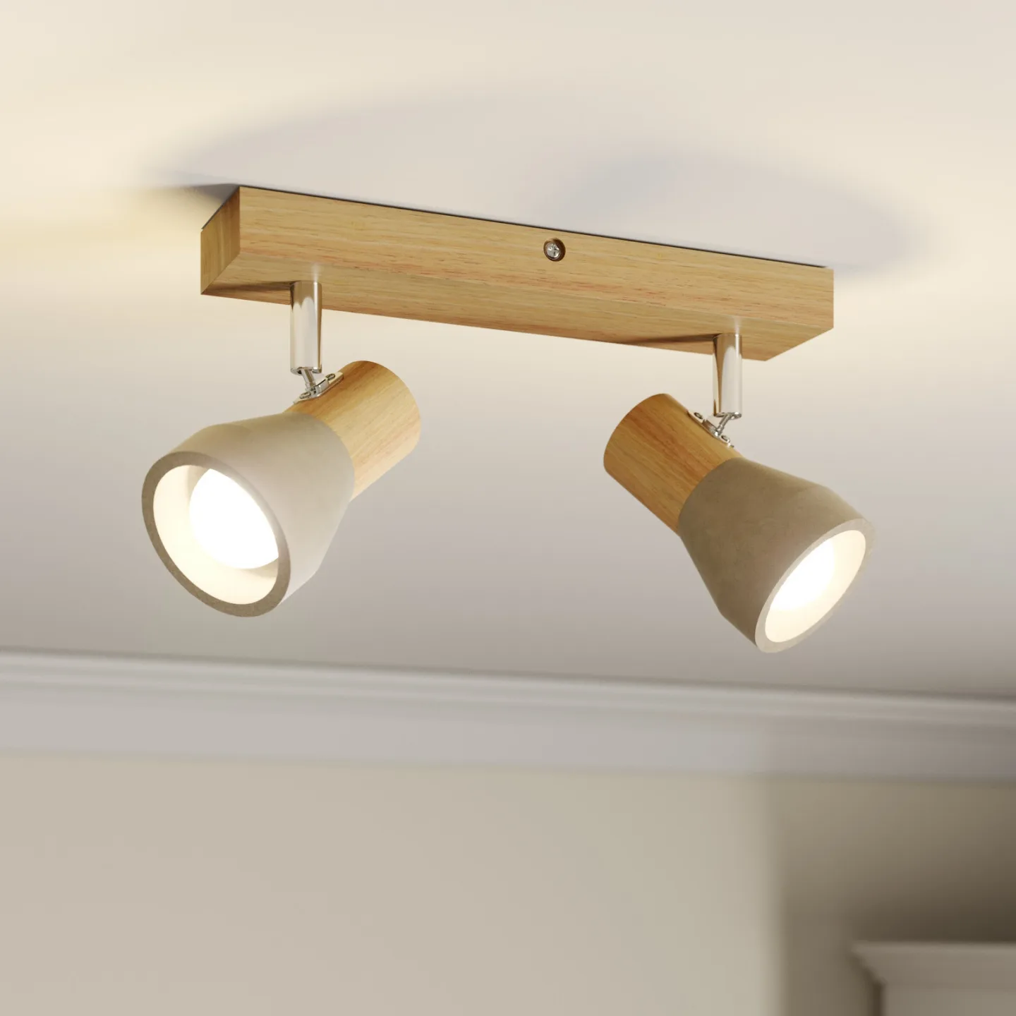 Filiz 2 Deckenleuchte Concrete/Wood - Lindby - Schlafzimmer - Skandinavisch - Holz - Mehrflammig