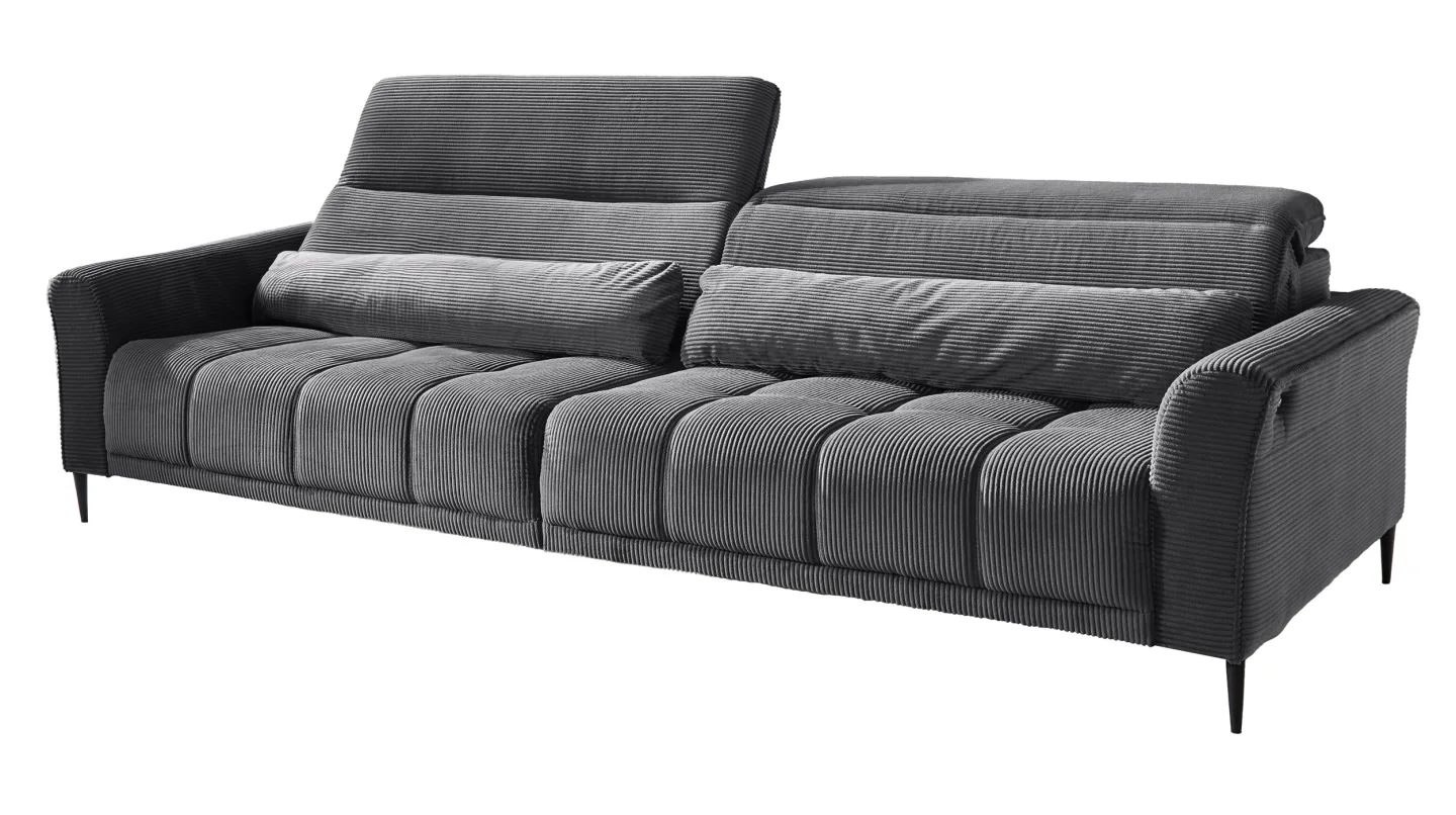 Big Sofa Cord grau elektrisch ausfahrbar 280 cm - LOGAN