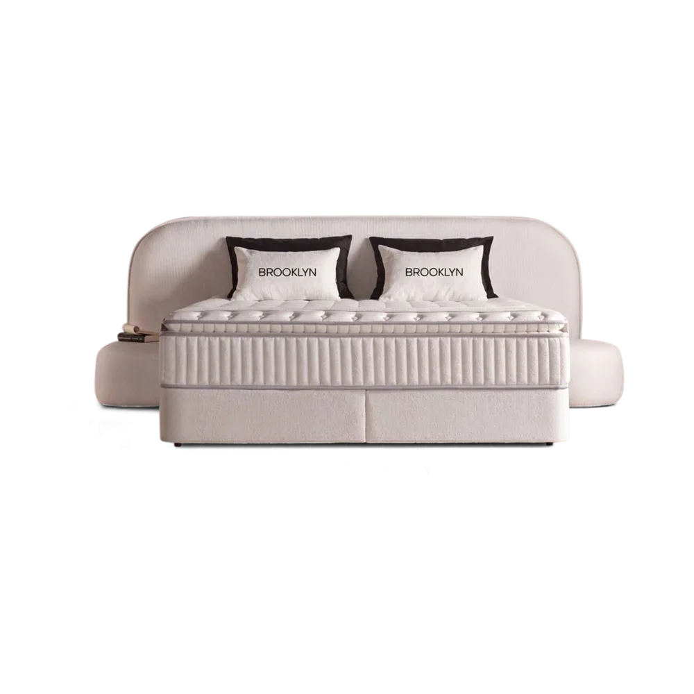 Premium Boxspringbett 180×200 komplett mit Matratze, Topper & Bettkasten, Bouclé Beige, Brooklyn