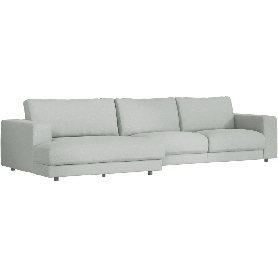 Ecksofa Ava Links Bezug: 100% Polyester platin B 350 T 150 cm - Möbel Konfigurator: Traummöbel individuell zusammenstellen