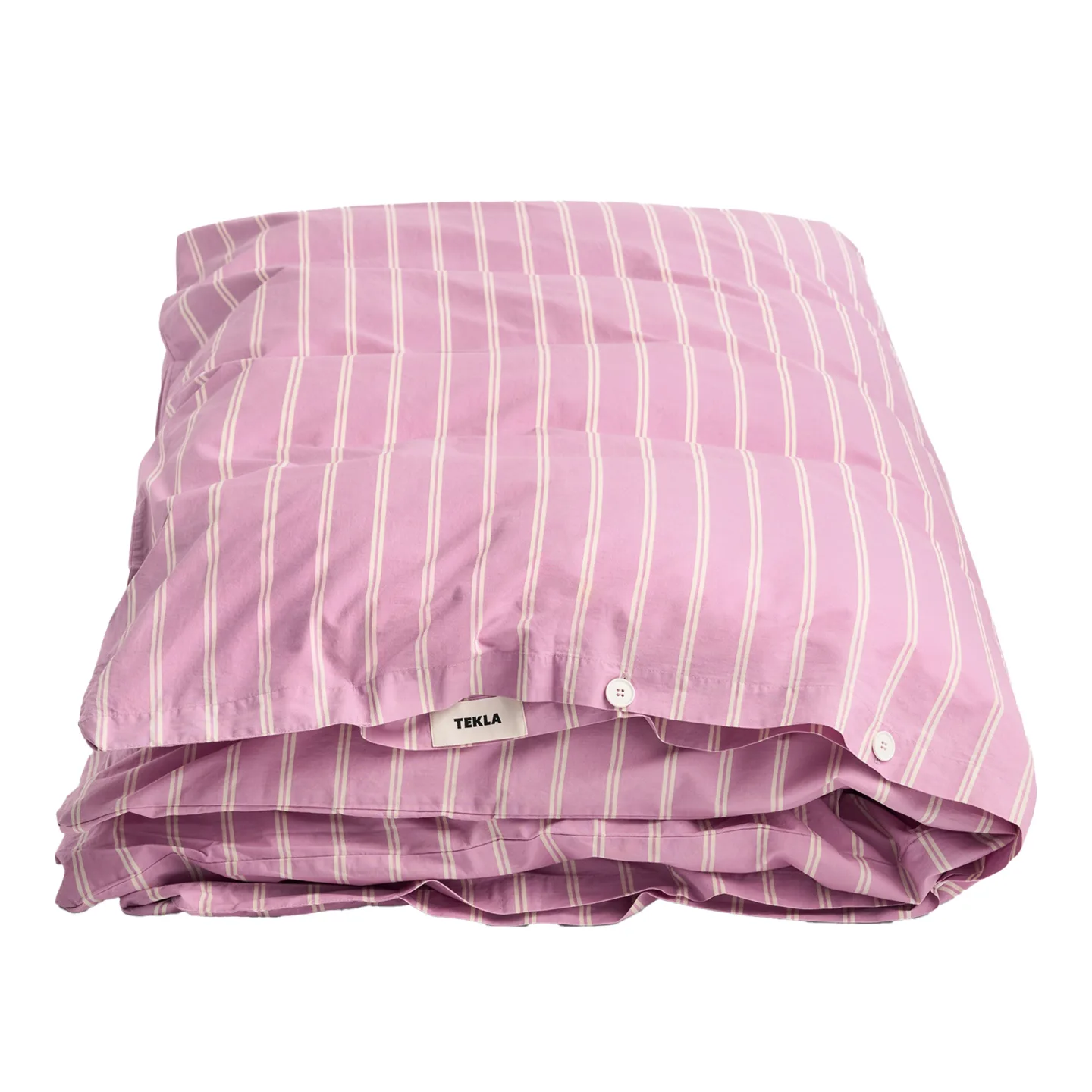 Tekla - Percale stripes double duvet cover 220x220cm mallow pink stripes - Påslakan