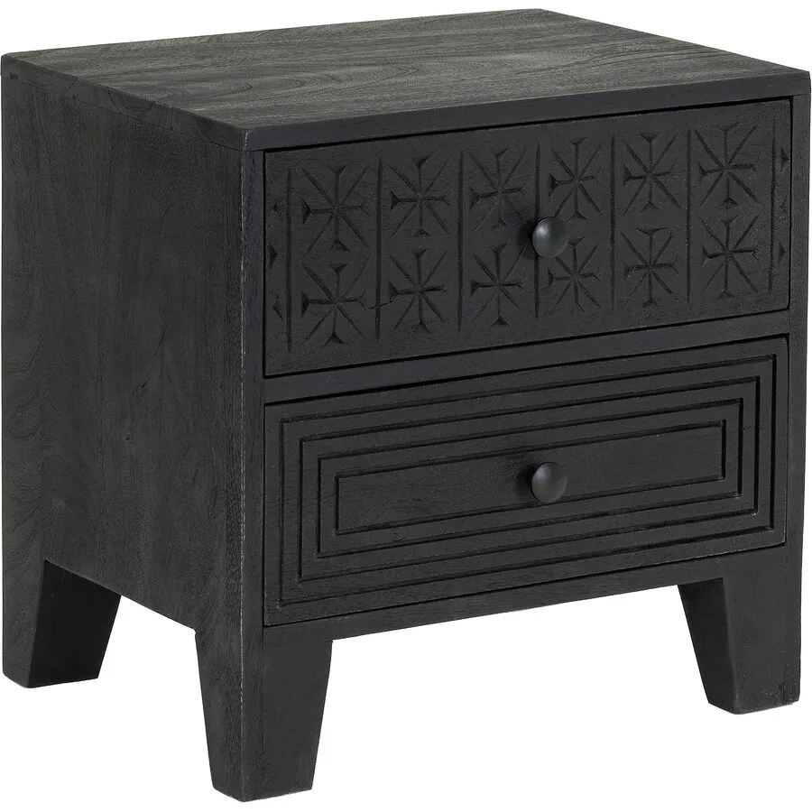 Nachttisch Sindhu Schwarz Holz 45 cm - Material: Mangoholz